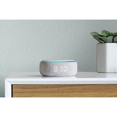 Amazon-Echo-Dot-with-Clock-on-sidetable